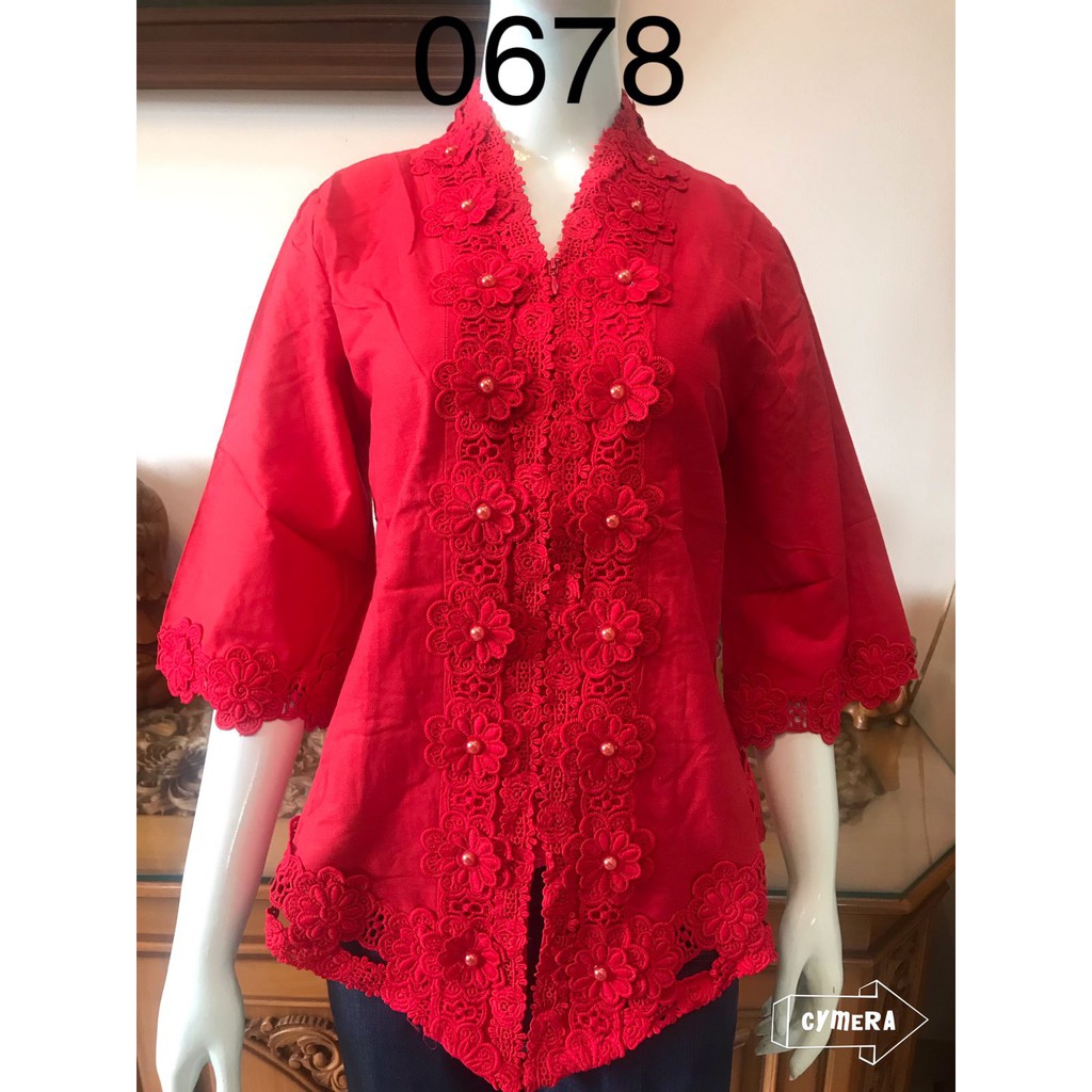 0678 kebaya alexuez merah kombinasi brukat premium