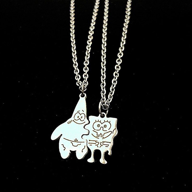 2 Pcs/set Spongebob Pie Bintang Pasangan Jahitan Kalung Pria Dan Wanita Klavikula Rantai Sederhana Aksesoris Hadiah