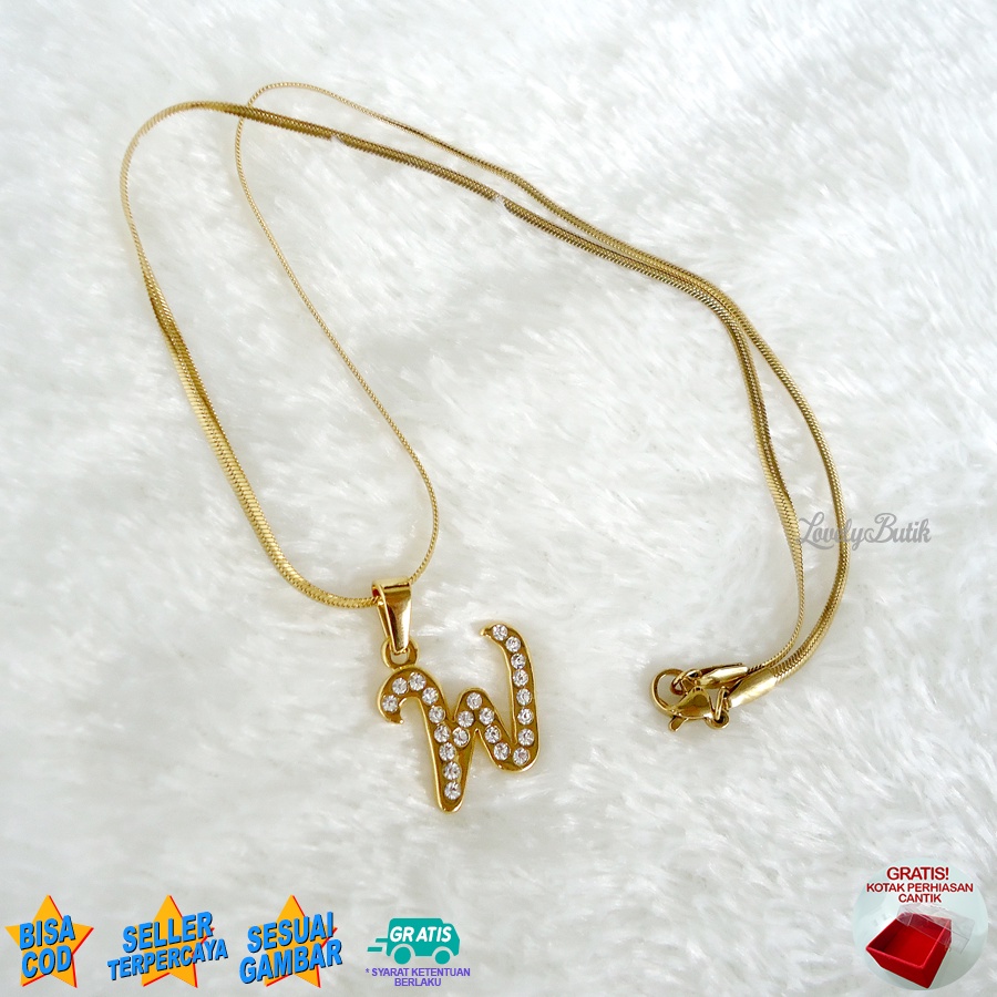 Lovelybutik - Kalung Inisial Huruf Titanium anti karat Kalung hurup Abjad Alphabet Ins W Klasik Bonus Kotak Perhiasan