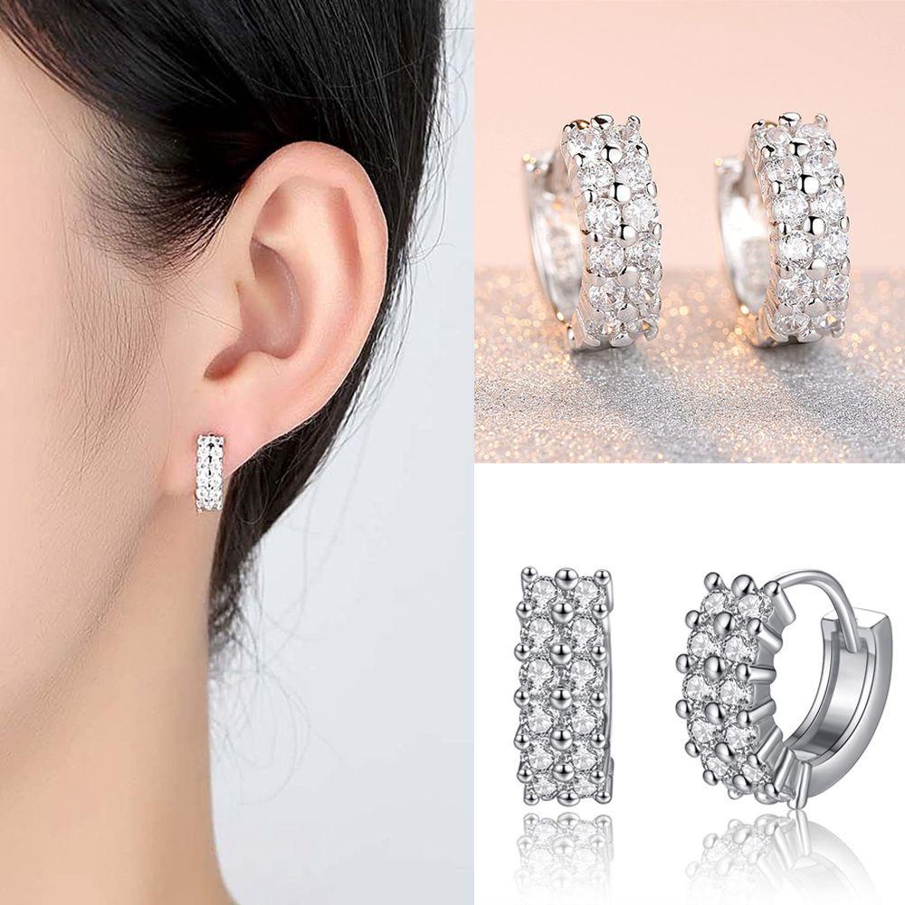 Preva Anting Berlian Perak Wanita Pria Hidung Cincin Cubic Zirconia Huggie Hoop Earring Perhiasan Tubuh Zirkon Mengkilap Gesper Telinga