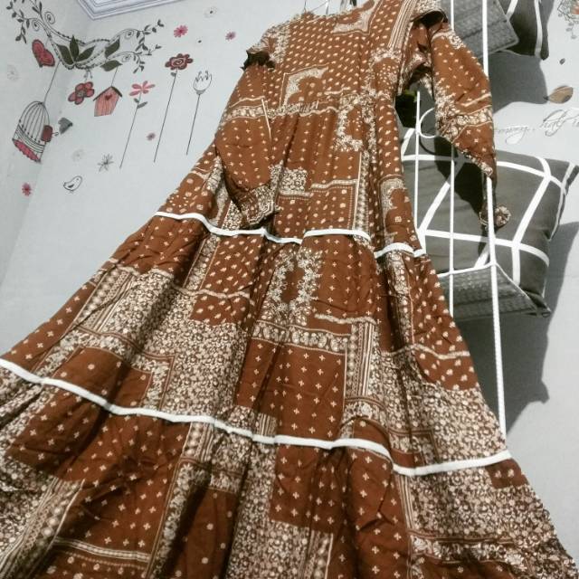 Gamis Rayon Etnik Batik Coklat Moka Brand Original By eem