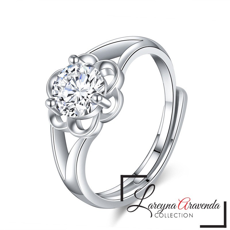 Cincin Platinum Wanita Model Bunga Kristal Crystal Swarovski CC029