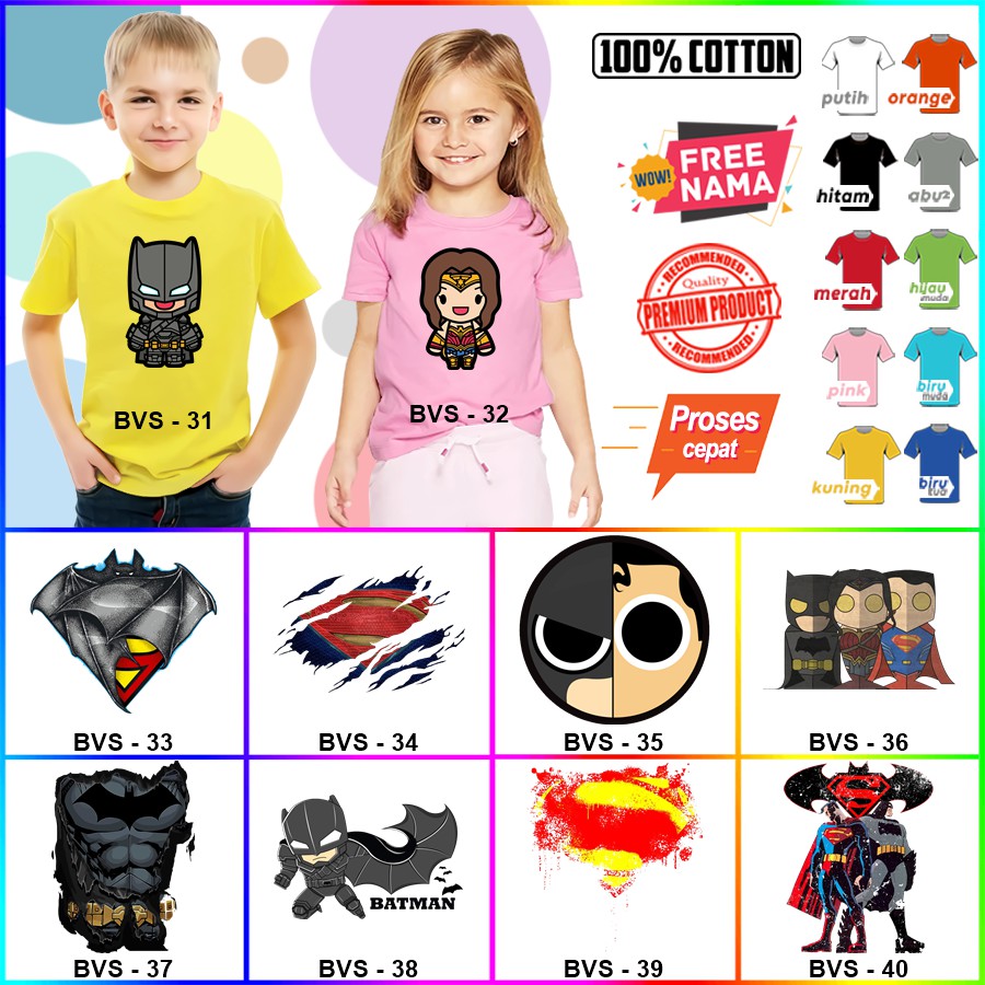 Baju Kaos ANAK DAN DEWASA BATMAN SUPERMAN WONDERWOMAN JOKER HARLEY COUPLE (FREE NAMA)