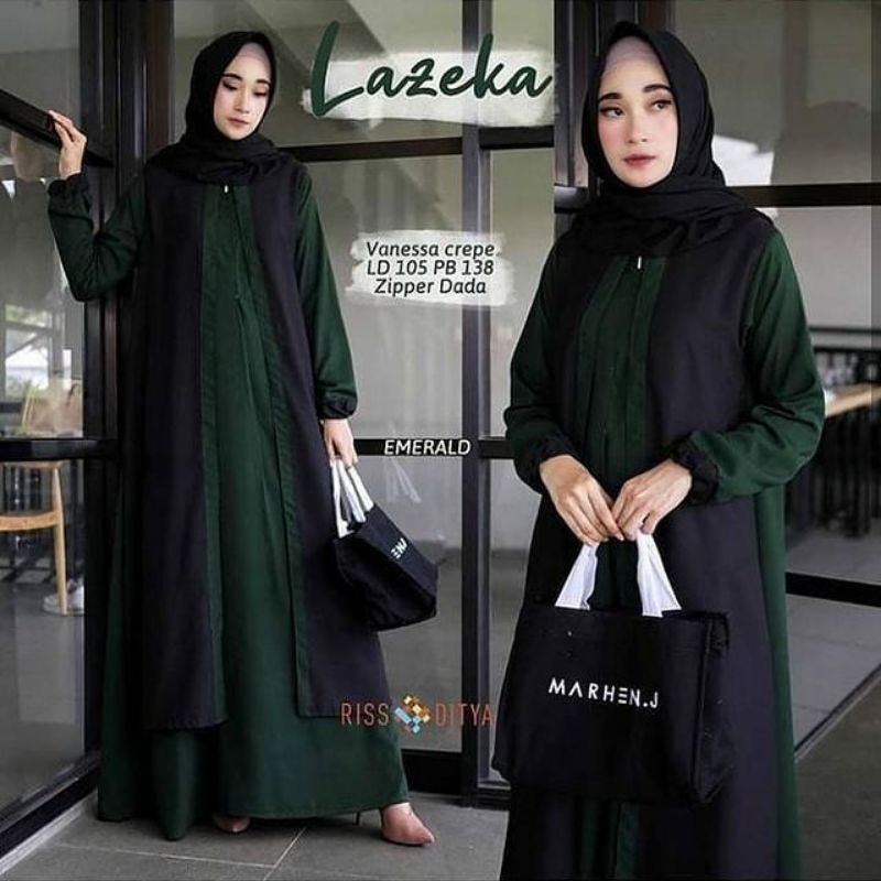 Dress Mosscrepe. Maxy Dress wanita. Lazeka Maxy