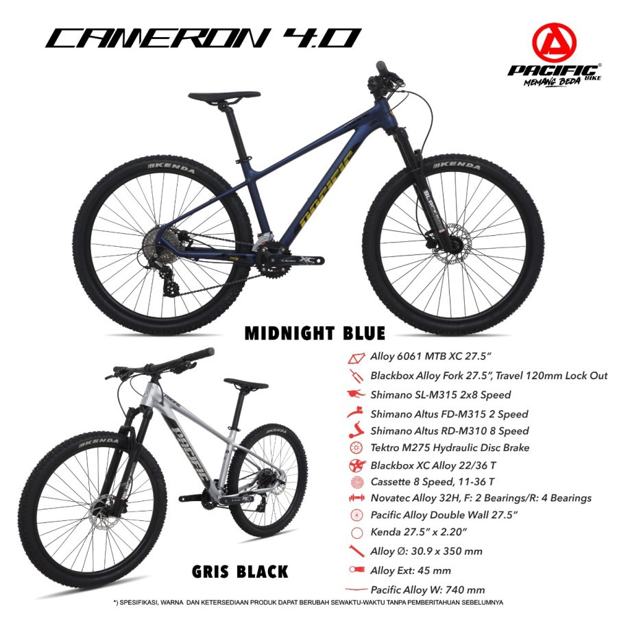 SEPEDA GUNUNG PACIFIC CAMERON 4.0 FRAME ALLOY 27.5'' 8 SPEED HYDRAULIC DISC BRAKE MTB