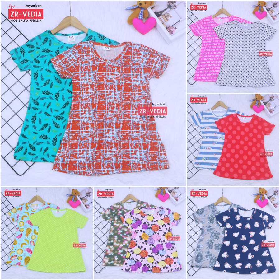 Dress Amirah uk 1-2 Tahun / Lengan Baju Tidur Balita Anak Perempuan Adem Kaos Lucu Dres Harian Murah kiosbalitaaprilia