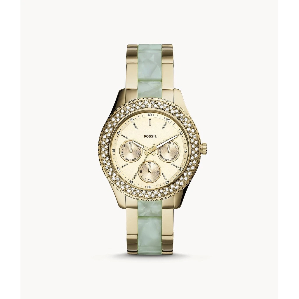 Fossil Stella Multifunction Two Tone Acetate Watch Silver Es4757 Shopee Indonesia