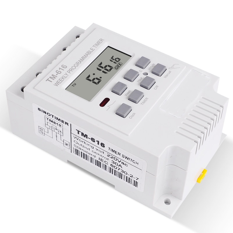 SINOTIMER Power Timer Programmable Time Switch Relay 220 V 30 A - TM616W - White