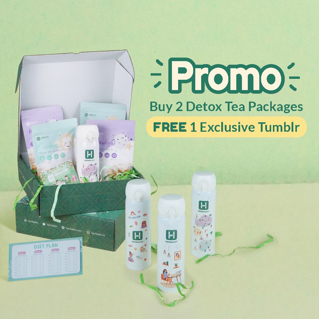 

Herbaleo Paket Detox 1 Bulan 2 Sunshine + 2 Moonlight Detox Tea + 1 Exclusive Tumbler