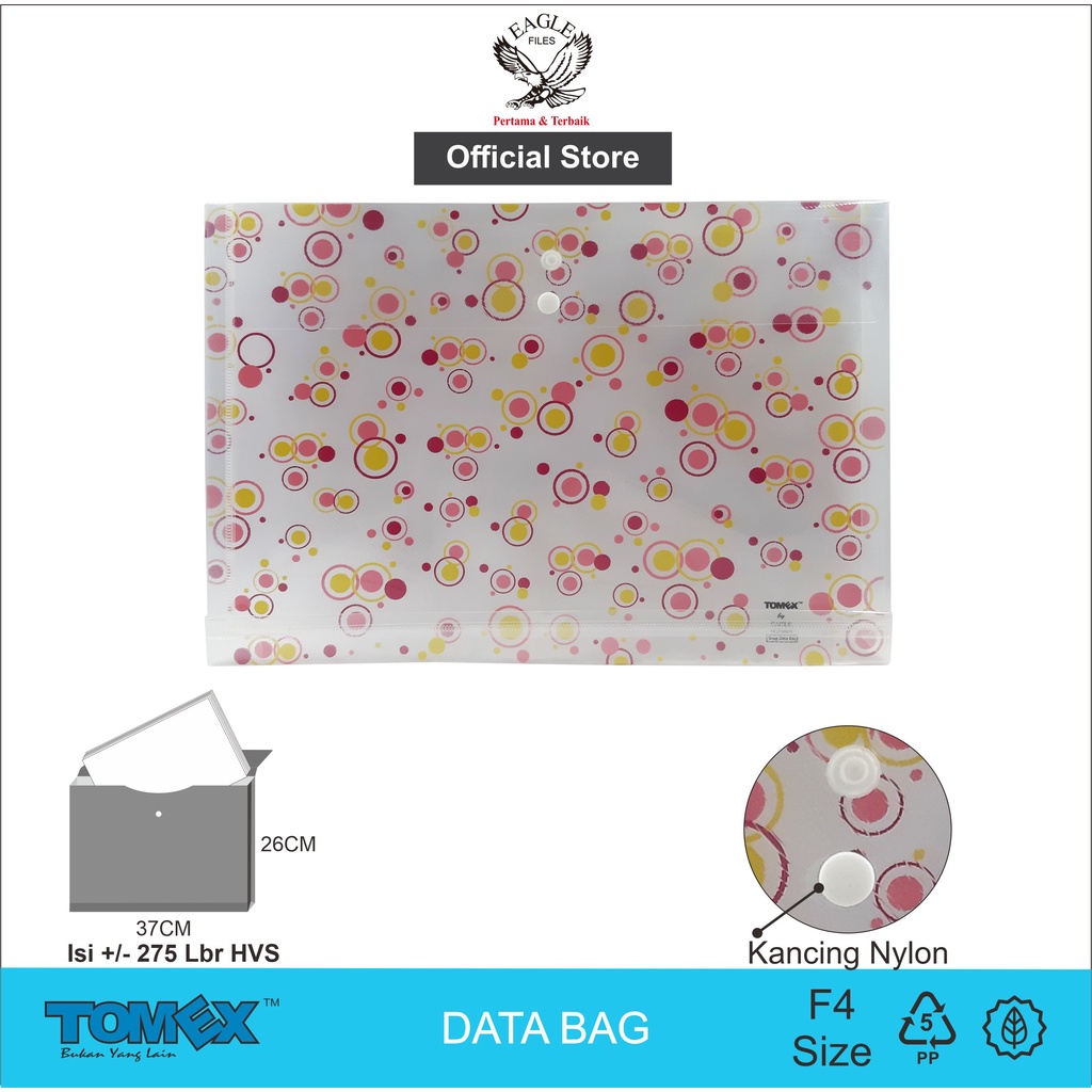 TOMEX Map Plastik / Map Kancing / Map Kancing Plastik / Map Plastik Kancing Punggung Motif POLKA DOT