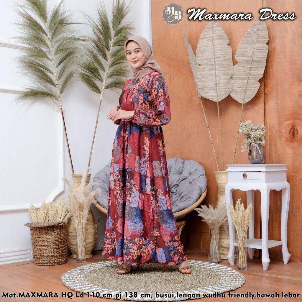 Maxmara Dress - Gamis Terbaru Maxmara Lux  Premium Dress Wanita Lengan Panjang Maxi Dress Kekinian LD 110 cm