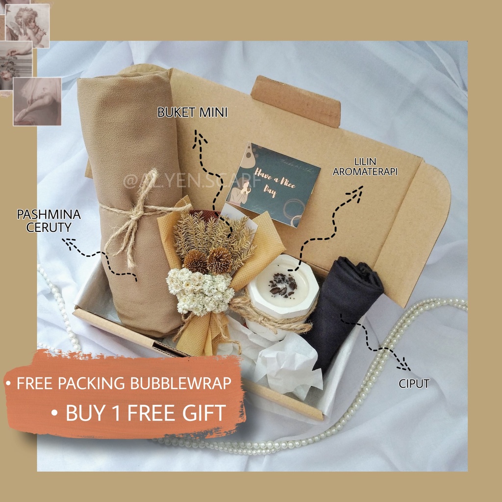 GIFT BOX HAMPERS HIJAB AESTHETIC KOTAK HAMPERS HIJAB MURAH KERUDUNG PASHMINA CERUTTY BABY DOLL MURAH
