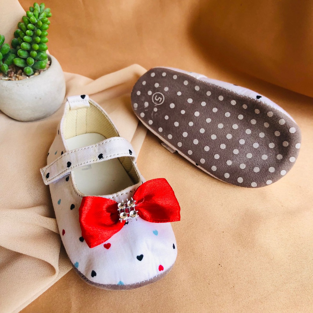 Sepatu PRE TALI SLIP Prewalker Bayi Perempuan Umur 0 Bulan - 18 Bulan Model Perekat Velkro Pita Baby Girl Lucu Murah PRE POLKA NDOL