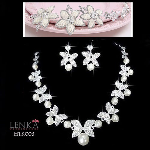 Paket Tiara Kalung Anting Mutiara Eksklusif  Aksesoris Pengantin Modern Lenka - HTK003