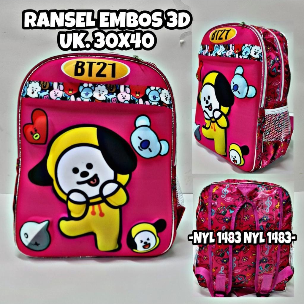 Tas Ransel Anak Sekolah PG/PAUD lucu keren Cewek motif timbul karakter kartun hewan 3 Dimensi Kualitas Import Premium