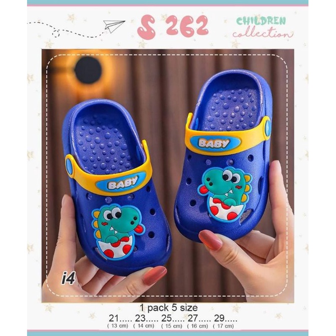 Sandal bakpao anak laki laki motif dino warna biru tua