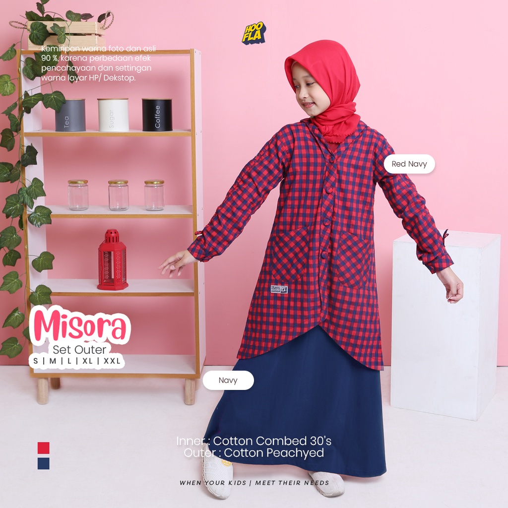 Hooflakids Setelan Gamis Dress Anak Perempuan Tanggung Misora Set Outer Untuk 3 12 Tahun Bahan Adem dan Nyaman