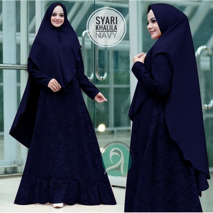 gamis Syari Khalila Navy [Hijab 0111] SCK Baju Gamis Wanita Terbaru