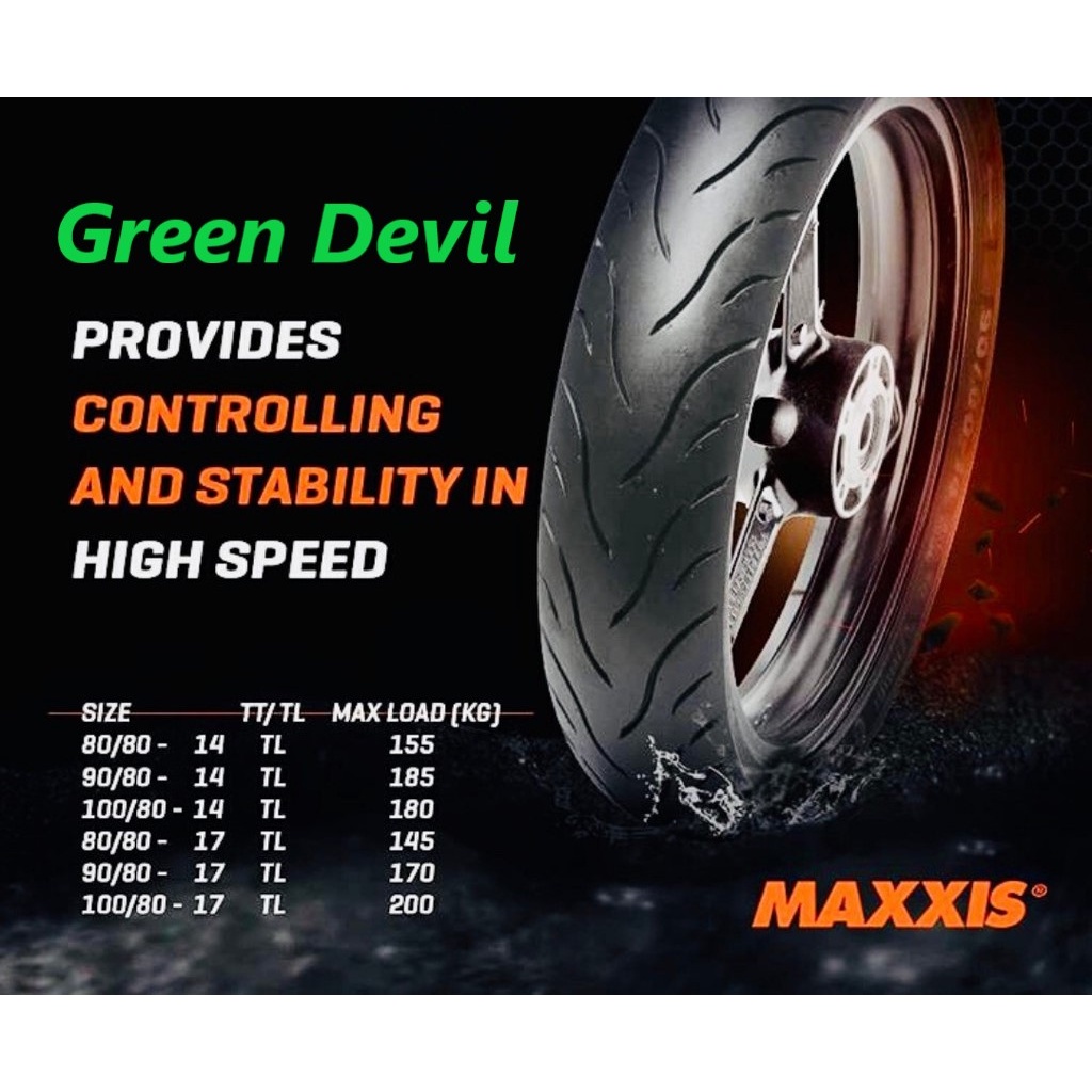 Maxxis Ban Green Devil ring 14 ring 17 80/80 90/80 100/80 tubles vario beat lexi greendevil