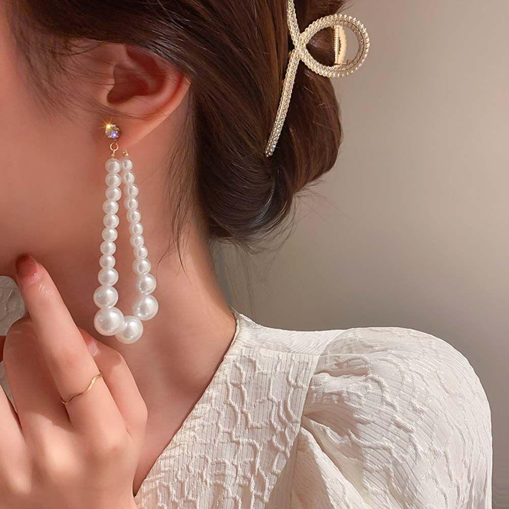 Mxbeauty Menjuntai Anting Trendi Elegan Mutiara Imitasi Hadiah Gadis Berlian Geometris Anting Korea