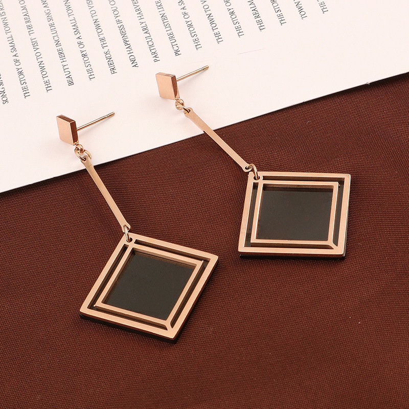 Anting petak juntai hitam titanium anti karat korea fashion - ercassia