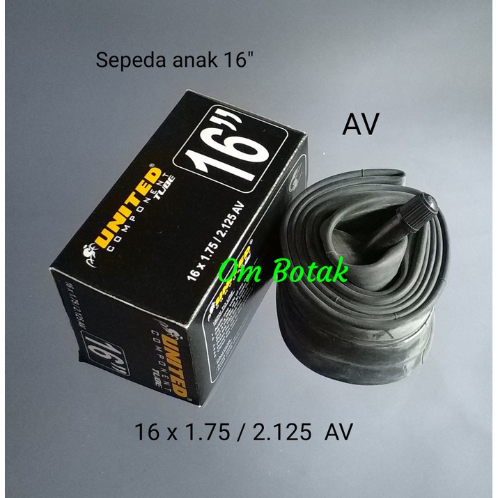 Ban Dalam United 16 X 1.75 - 2.125 Pentil Schrader. Sepeda Anak/Lipat