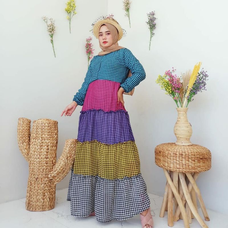 Rainbow Ceruty Dress | Gamis kancing cantik simpel kekinian murah