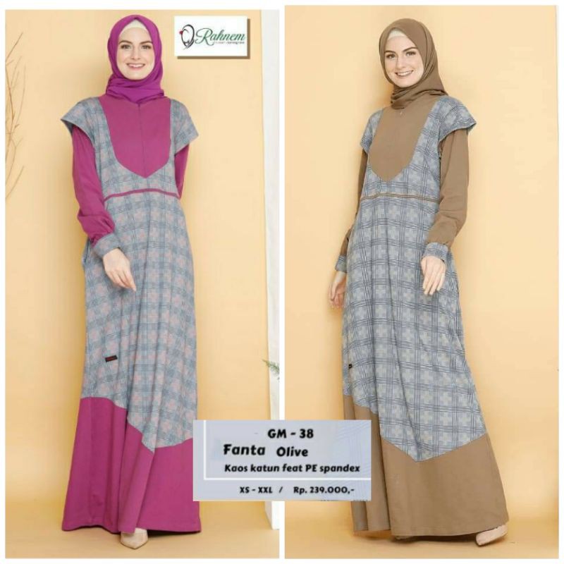 Gamis muslimah RAHNEM GM 38 FANTA &amp; OLIVE