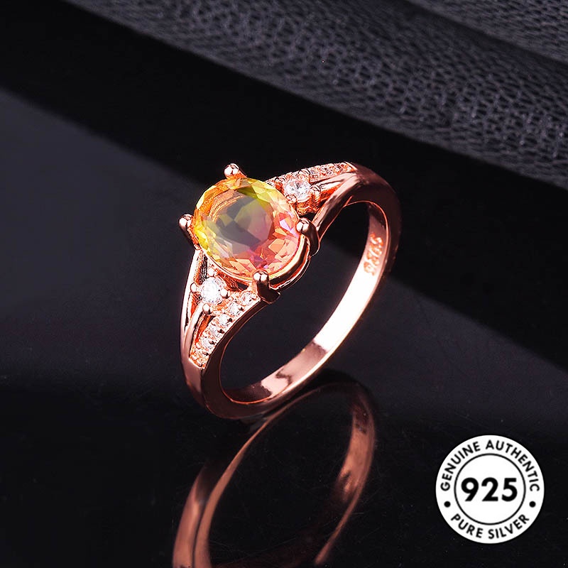 Cincin Sterling Silver 925 Dengan Permata Warna Rose Gold Untuk Wanita