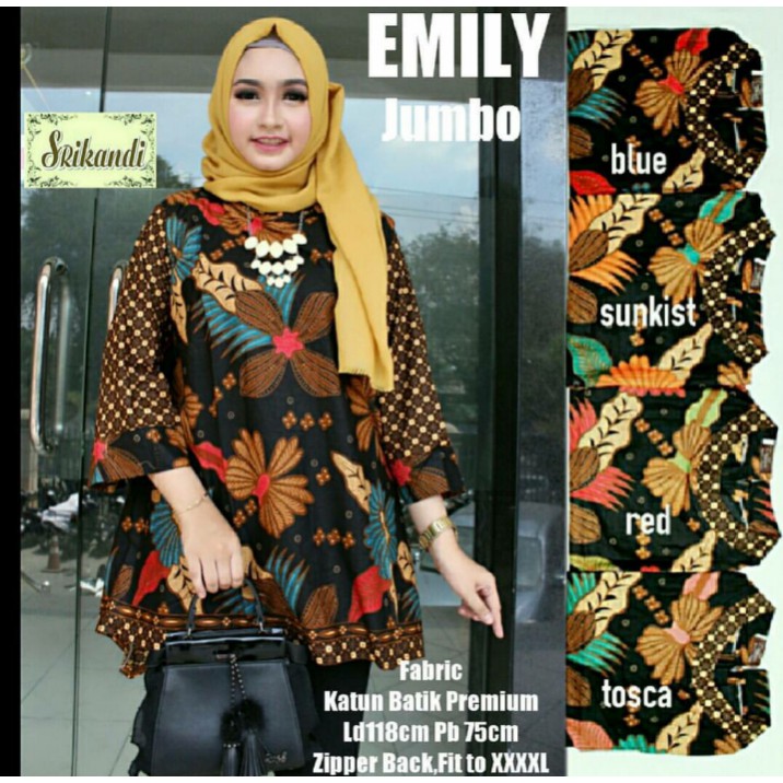 Emily Jumbo Blus Atasan Batik Lonceng Kantor Seragam Muslim Premium