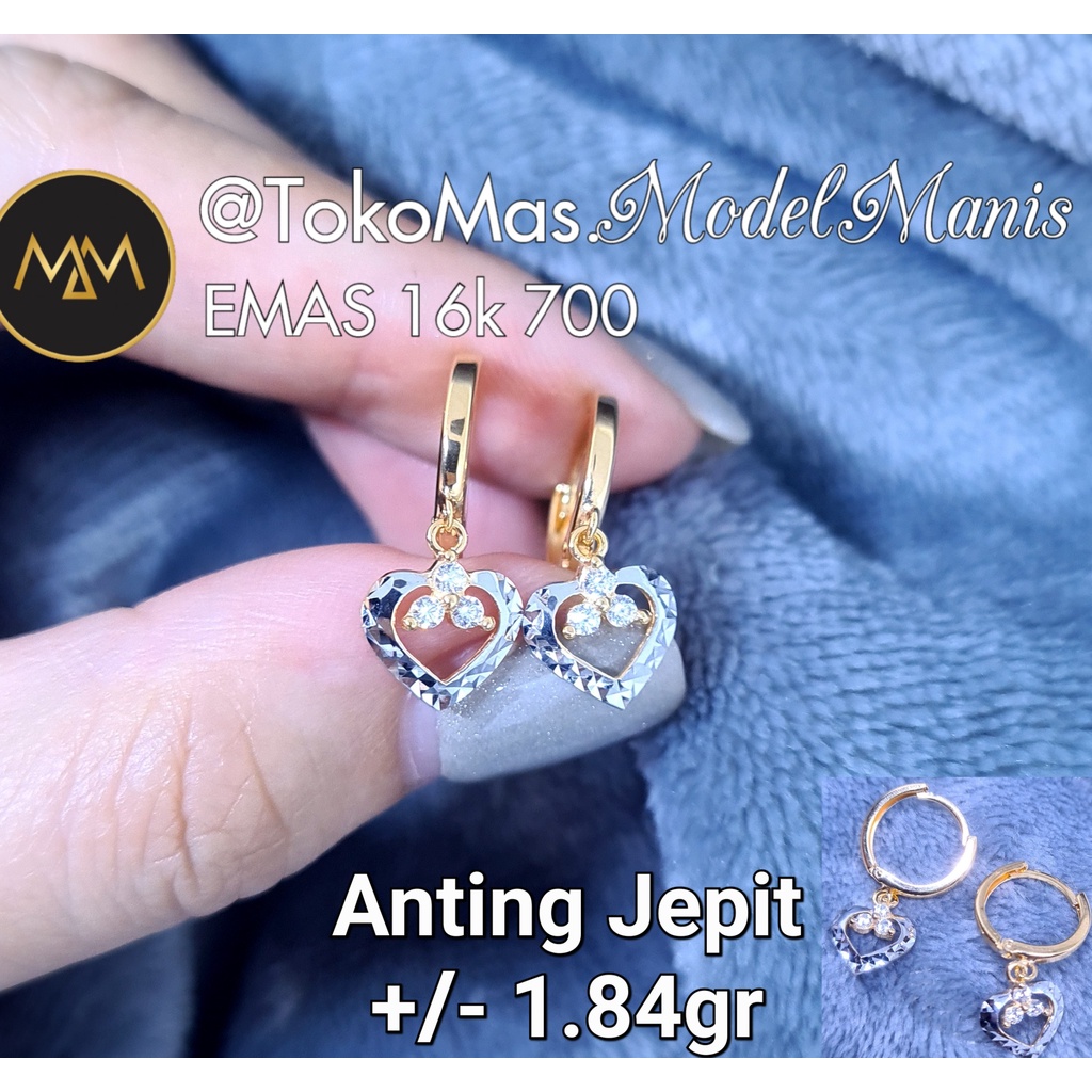 Anting Jepit Bulat Love Kombinasi putih emas kuning 700 kadar 16k