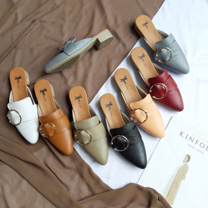 SANDAL KULIT WANITA/TUTONG WANITA/TUTONG GESPER BULAT