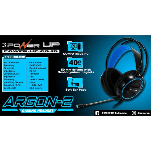 Headset Gaming PowerUp Argon 2