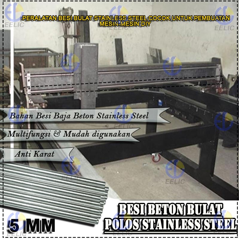 EELIC BEB-D5STAINLESS BESI BETON BULAT POLOS STAINLESS STEEL 5MM PANJANG 70CM COCOK UNTUK DIY MESIN-MESIN