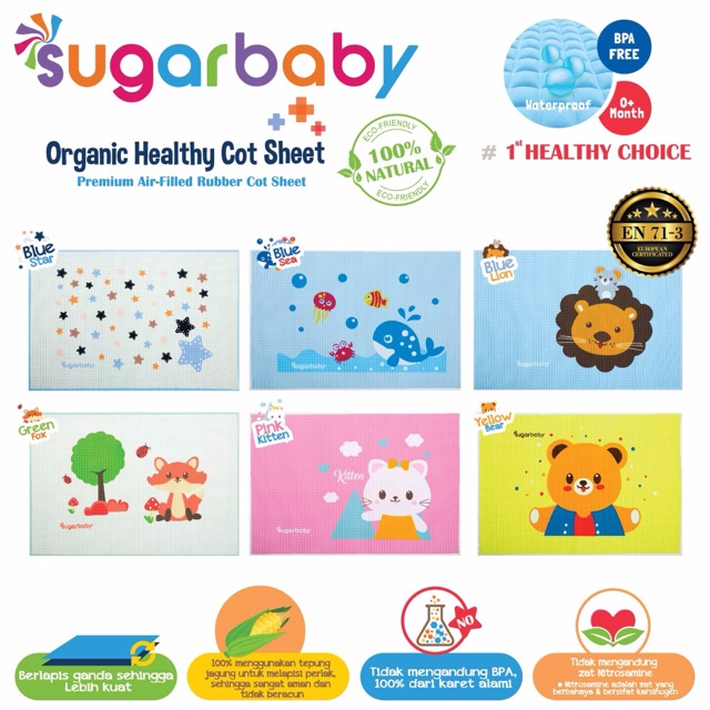 Perlak Bayi Sugar Baby Waterpoof Organic Healthy Cot Sheet / Perlak Karet 90x60cm