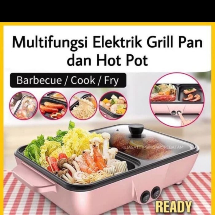 panci elektrik serbaguna 2in1 panci listrik multifungsi hotpot & bbq