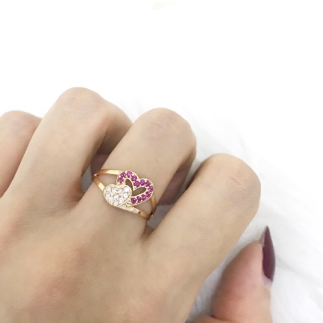 TM375 CINCIN HATI VARIASI TUMPUK EMAS ASLI BM