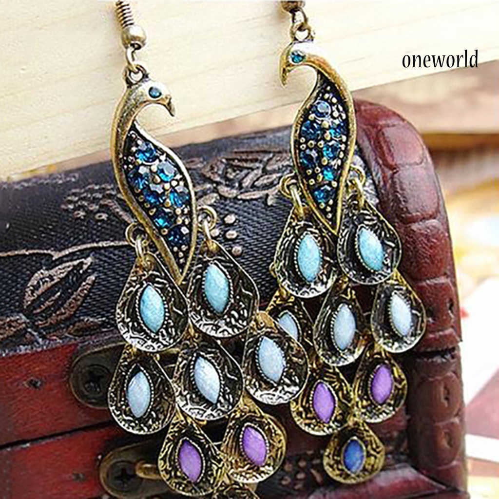 OW@ Earrings Bohemian Style Vintage Jewelry Peacock Dangle Hook Earrings for Party