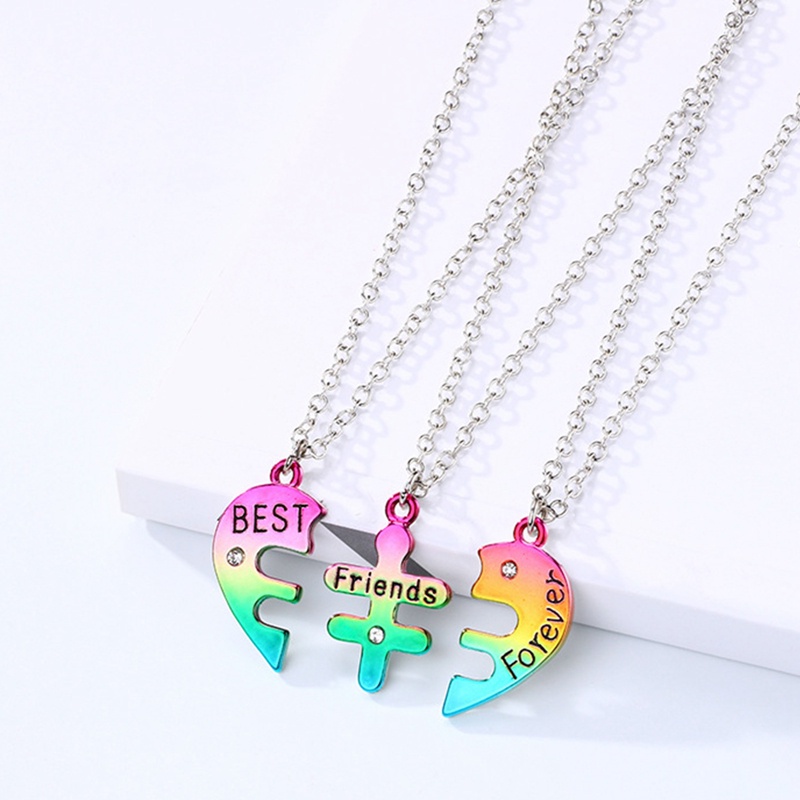 3pcs / Set Kalung Persahabatan Bentuk Hati Motif Tulisan Best Friend Forever Warna-Warni