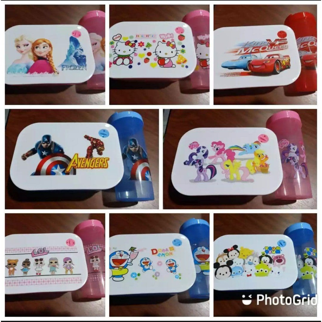 SET KOTAK MAKAN DAN BOTOL MINUM KARAKTER KARTUN MURAH
