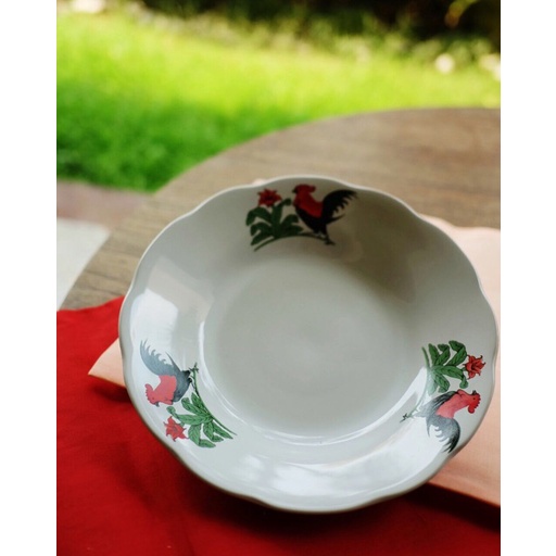 1 pcs )Piring makan keramik AYAM JAGO  piring keramik gambar ayam murah uk 8&quot;