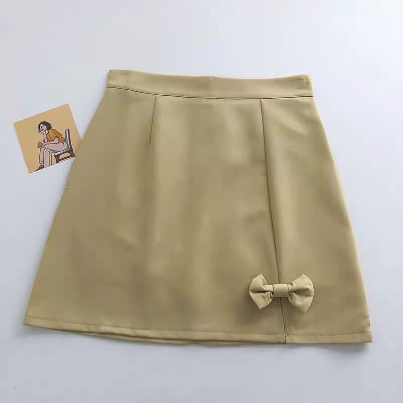 (S-XXL) LMB cute ribbon korean style skirt rok wanita belah dengan pita