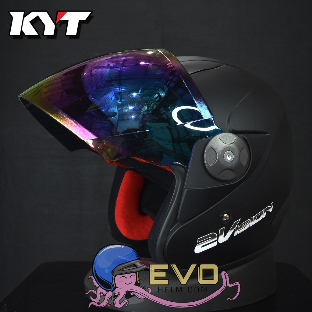 HELM KYT 2 VISION SOLID ORIGINAL - HELM KYT 2VISION BLACK METALIC DOUBLE VISOR