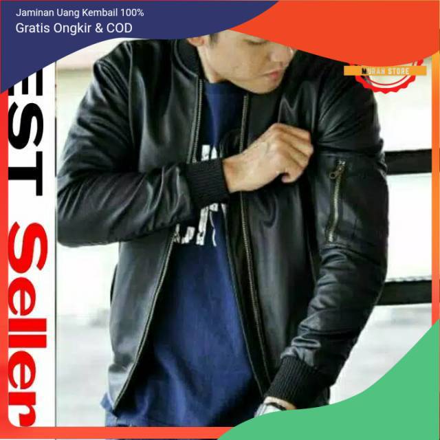 Jaket Bomber Pria Kulit Asli Jaket Kulit Bomber Cowok Keren Terbaru
