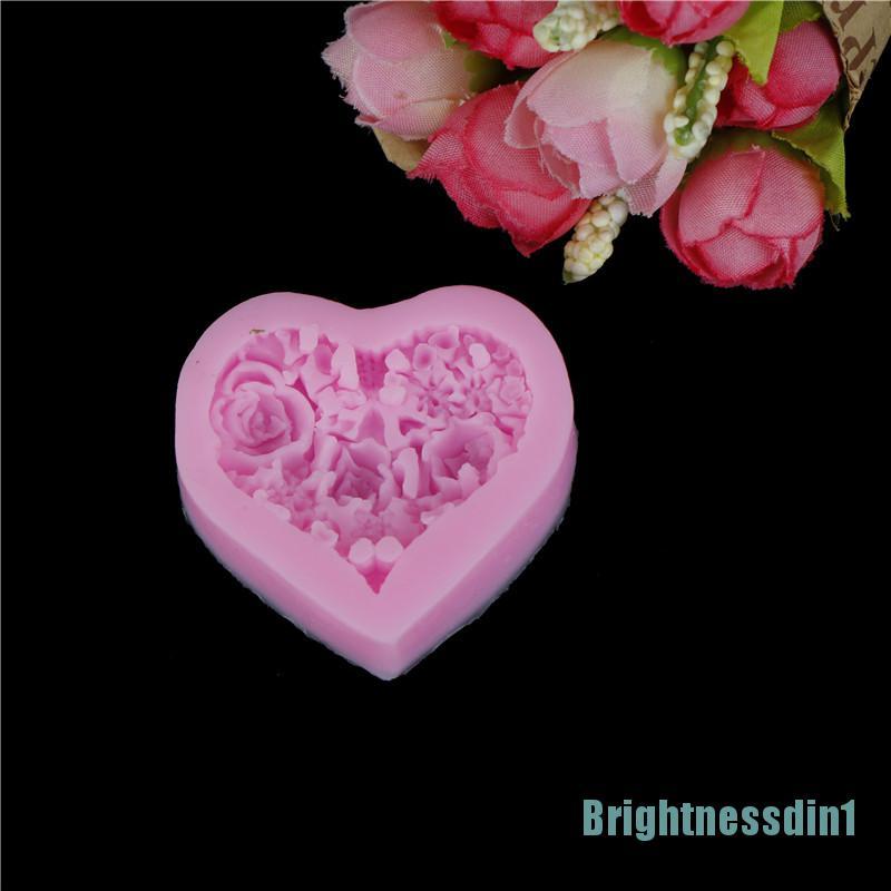 (Brightnessdin1) Cetakan Fondant / Cokelat Bentuk Hati / Bunga 3d Bahan Silikon Untuk Dekorasi Kue