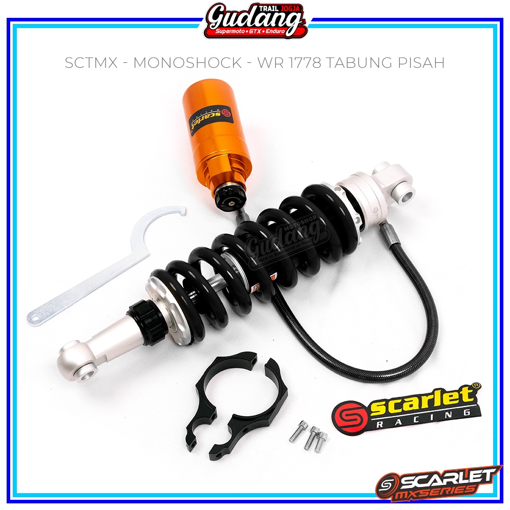 Shock Belakang Monoshock Scarlet KLX 1768 CRF 150L 1758 WR 155 1778 Double Adjuster Tabung Pisah