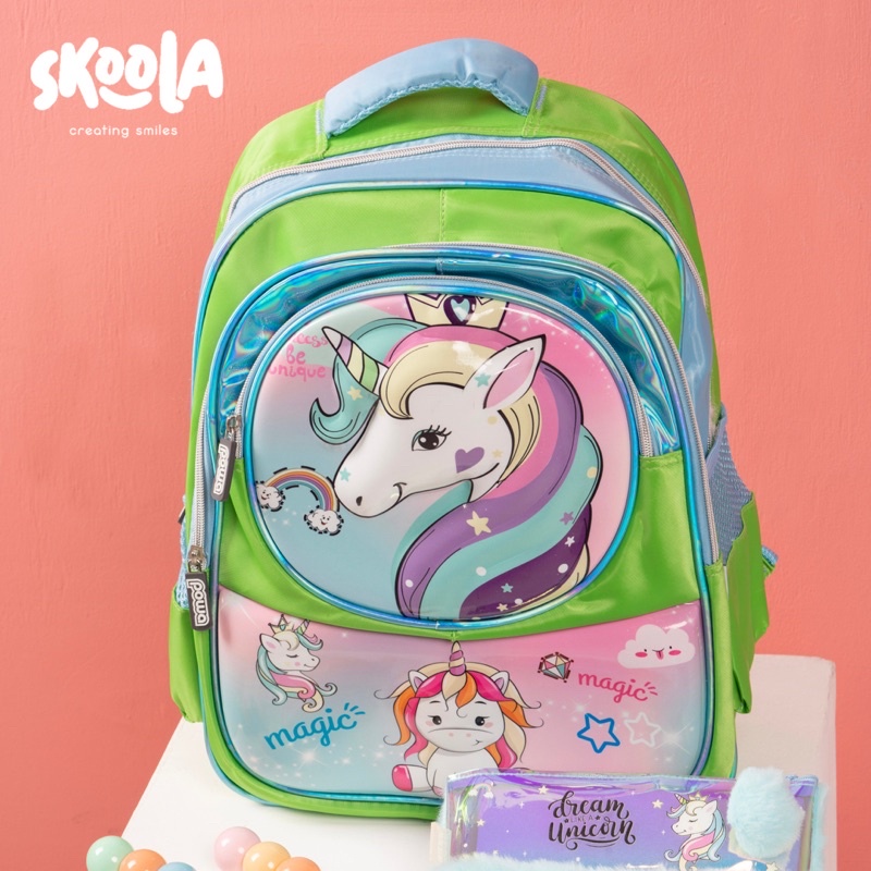 Tas Sekolah Anak Perempuan Laki - Laki SD Ransel Shell 1621 Unicorn Spiderman Kids Backpack - Skoola