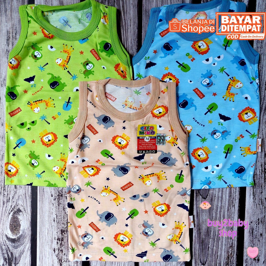 Kaos singlet bayi katun premium halus lembut Cico Miko 3-12 Bulan isi 3 Kaos