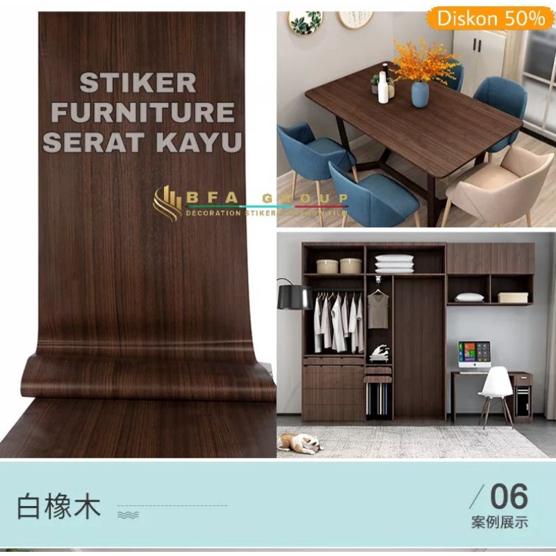 Wallpaper stiker kayu Furniture stiker Meja Lemari Kursi Lantai Dinding Vinyl Serat Kayu