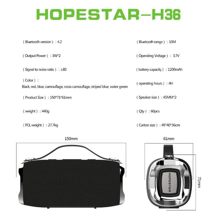 HOPESTAR Wireless Bluetooth Speaker Waterproof   H36